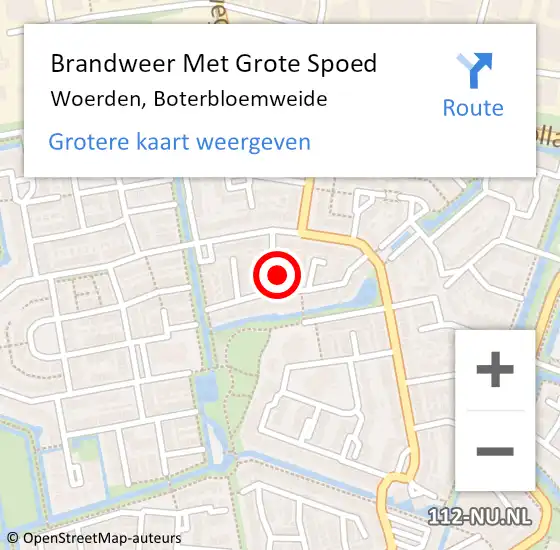 Locatie op kaart van de 112 melding: Brandweer Met Grote Spoed Naar Woerden, Boterbloemweide op 19 september 2024 15:13