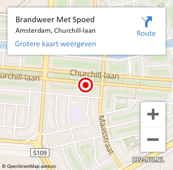 Locatie op kaart van de 112 melding: Brandweer Met Spoed Naar Amsterdam, Churchill-laan op 19 september 2024 15:46