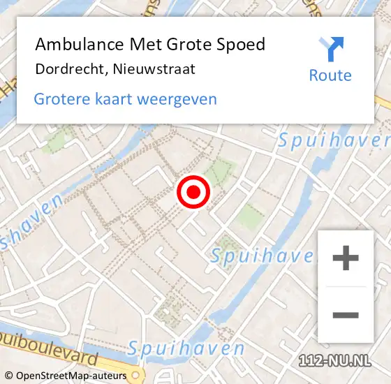 Locatie op kaart van de 112 melding: Ambulance Met Grote Spoed Naar Dordrecht, Nieuwstraat op 19 september 2024 15:47