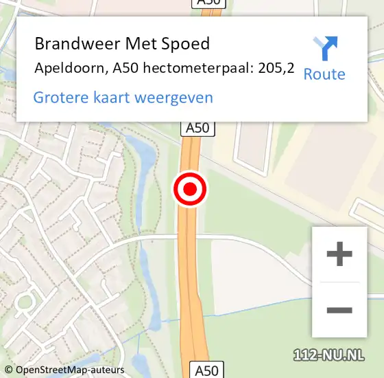 Locatie op kaart van de 112 melding: Brandweer Met Spoed Naar Apeldoorn, A50 hectometerpaal: 205,2 op 19 september 2024 16:00