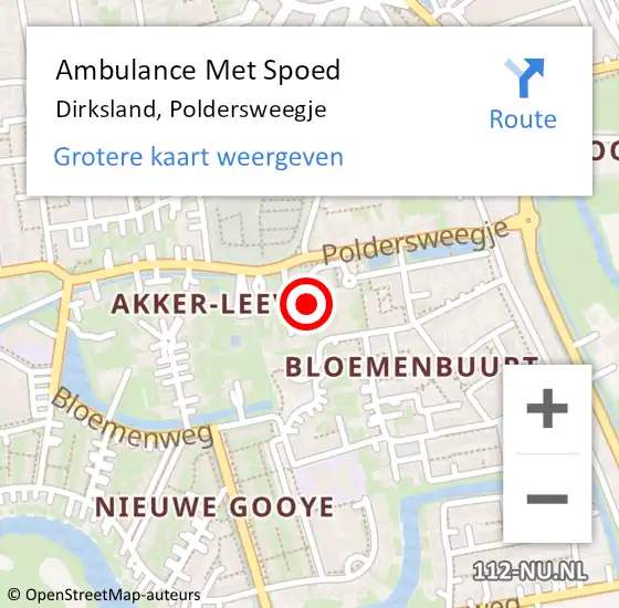 Locatie op kaart van de 112 melding: Ambulance Met Spoed Naar Dirksland, Poldersweegje op 19 september 2024 16:06