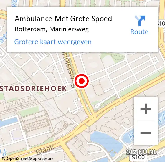 Locatie op kaart van de 112 melding: Ambulance Met Grote Spoed Naar Rotterdam, Mariniersweg op 19 september 2024 16:25