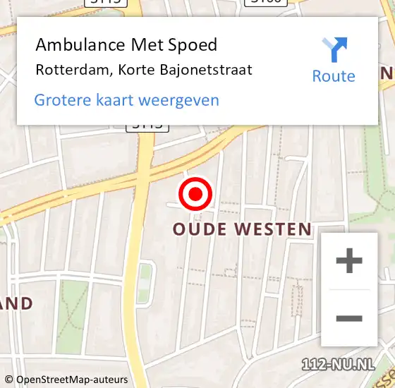 Locatie op kaart van de 112 melding: Ambulance Met Spoed Naar Rotterdam, Korte Bajonetstraat op 19 september 2024 16:33