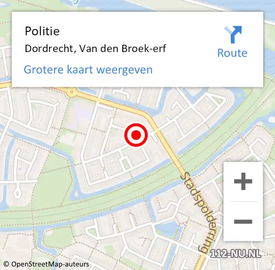 Locatie op kaart van de 112 melding: Politie Dordrecht, Van den Broek-erf op 19 september 2024 16:47