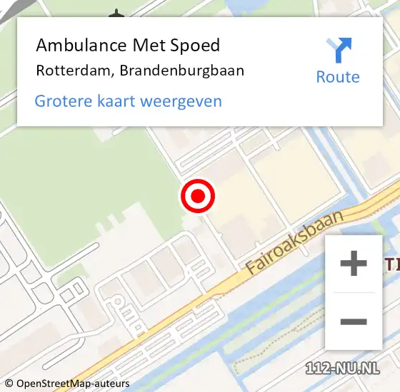 Locatie op kaart van de 112 melding: Ambulance Met Spoed Naar Rotterdam, Brandenburgbaan op 19 september 2024 16:52