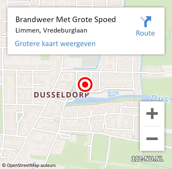 Locatie op kaart van de 112 melding: Brandweer Met Grote Spoed Naar Limmen, Vredeburglaan op 19 september 2024 16:56