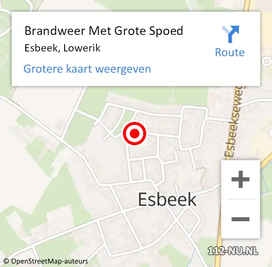 Locatie op kaart van de 112 melding: Brandweer Met Grote Spoed Naar Esbeek, Lowerik op 19 september 2024 16:56