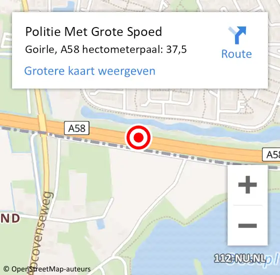 Locatie op kaart van de 112 melding: Politie Met Grote Spoed Naar Goirle, A58 hectometerpaal: 37,5 op 19 september 2024 17:06