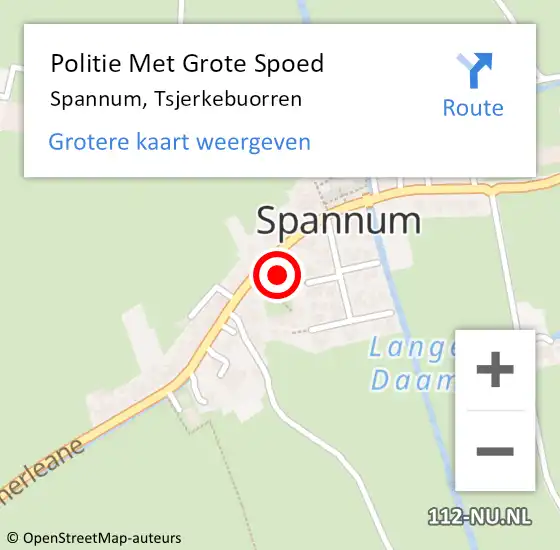 Locatie op kaart van de 112 melding: Politie Met Grote Spoed Naar Spannum, Tsjerkebuorren op 19 september 2024 17:10