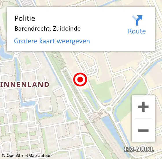 Locatie op kaart van de 112 melding: Politie Barendrecht, Zuideinde op 19 september 2024 17:25