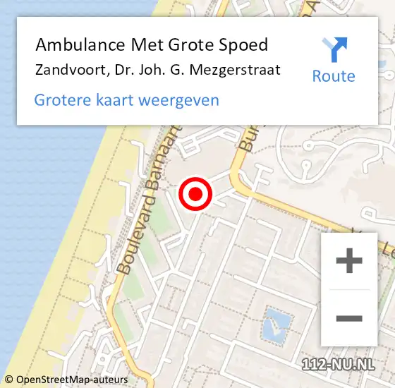 Locatie op kaart van de 112 melding: Ambulance Met Grote Spoed Naar Zandvoort, Dr. Joh. G. Mezgerstraat op 19 september 2024 17:28