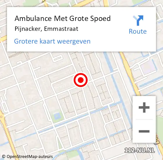 Locatie op kaart van de 112 melding: Ambulance Met Grote Spoed Naar Pijnacker, Emmastraat op 19 september 2024 17:35