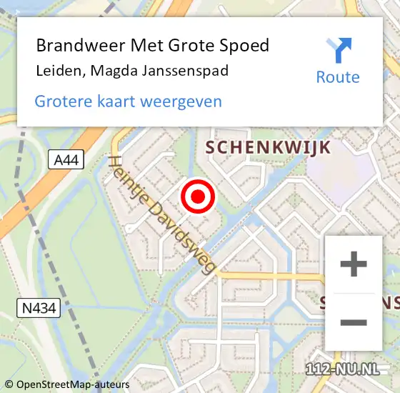 Locatie op kaart van de 112 melding: Brandweer Met Grote Spoed Naar Leiden, Magda Janssenspad op 19 september 2024 17:42