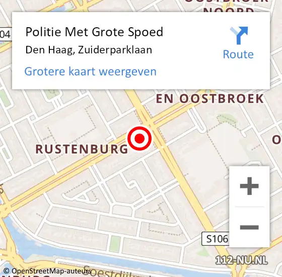 Locatie op kaart van de 112 melding: Politie Met Grote Spoed Naar Den Haag, Zuiderparklaan op 19 september 2024 17:42