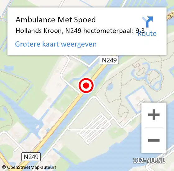 Locatie op kaart van de 112 melding: Ambulance Met Spoed Naar Hollands Kroon, N249 hectometerpaal: 9,3 op 19 september 2024 17:45