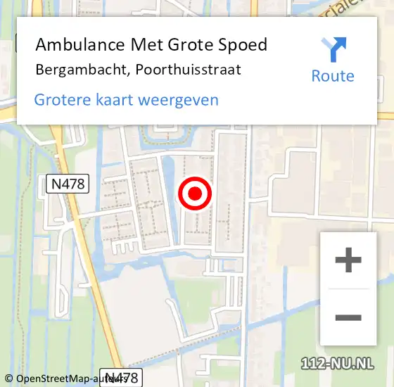 Locatie op kaart van de 112 melding: Ambulance Met Grote Spoed Naar Bergambacht, Poorthuisstraat op 19 september 2024 17:47