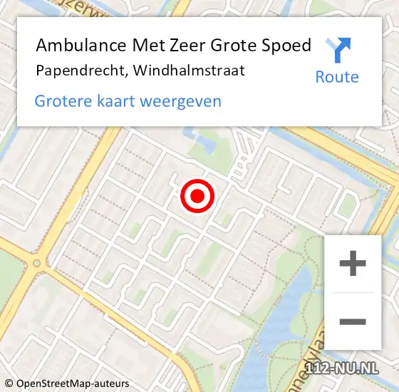 Locatie op kaart van de 112 melding: Ambulance Met Zeer Grote Spoed Naar Papendrecht, Windhalmstraat op 19 september 2024 17:49