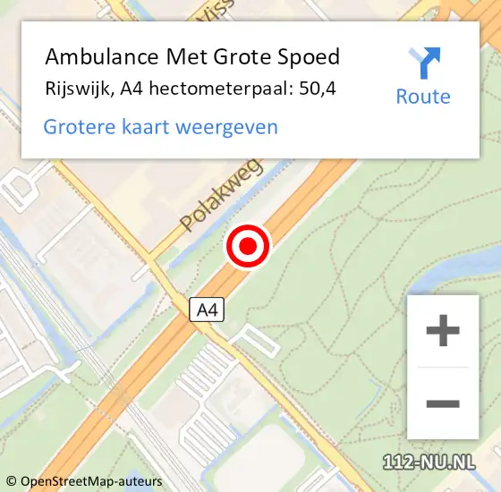 Locatie op kaart van de 112 melding: Ambulance Met Grote Spoed Naar Rijswijk, A4 hectometerpaal: 50,4 op 19 september 2024 17:53