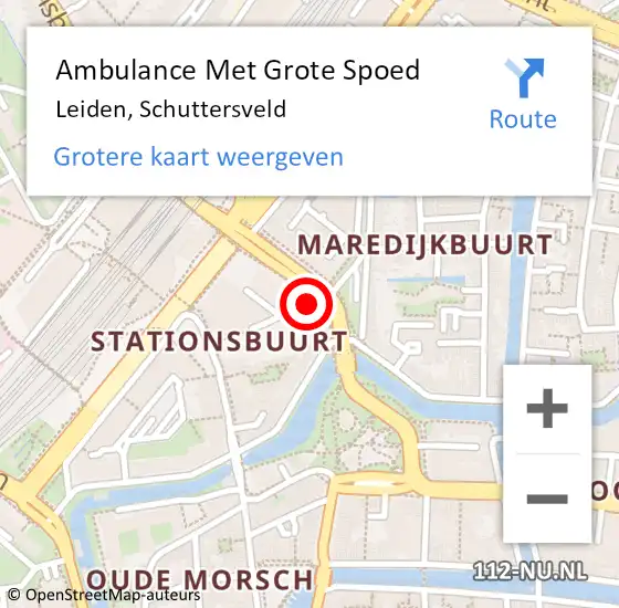 Locatie op kaart van de 112 melding: Ambulance Met Grote Spoed Naar Leiden, Schuttersveld op 19 september 2024 18:01