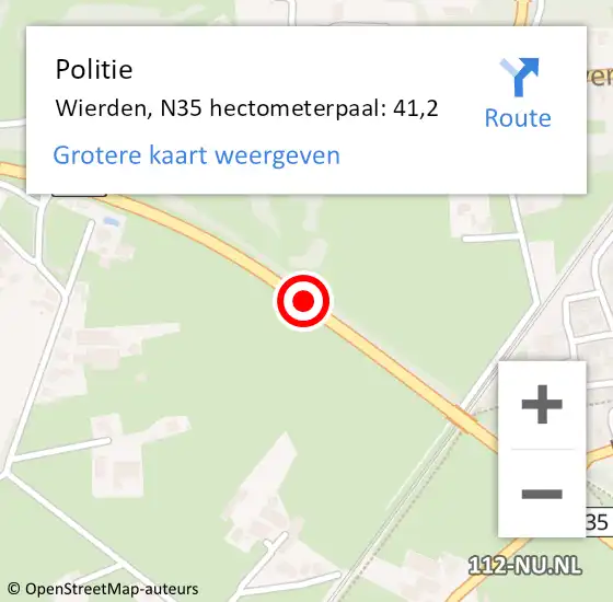 Locatie op kaart van de 112 melding: Politie Wierden, N35 hectometerpaal: 41,2 op 19 september 2024 18:14