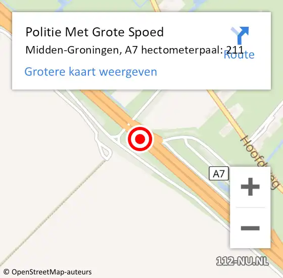 Locatie op kaart van de 112 melding: Politie Met Grote Spoed Naar Midden-Groningen, A7 hectometerpaal: 211 op 19 september 2024 18:19