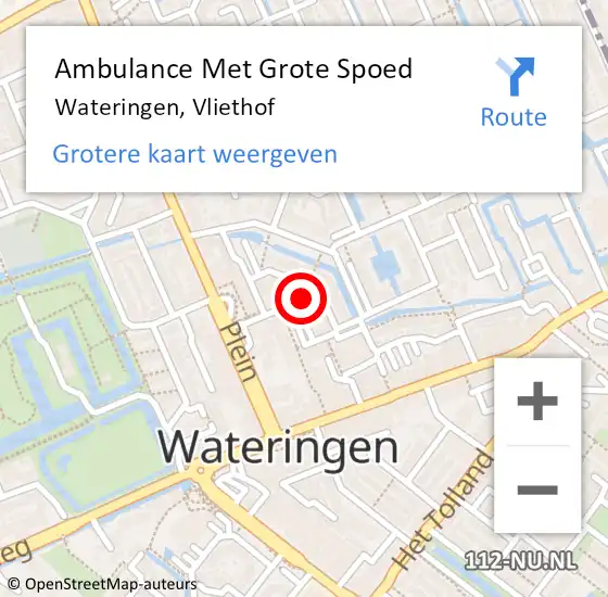 Locatie op kaart van de 112 melding: Ambulance Met Grote Spoed Naar Wateringen, Vliethof op 19 september 2024 18:23