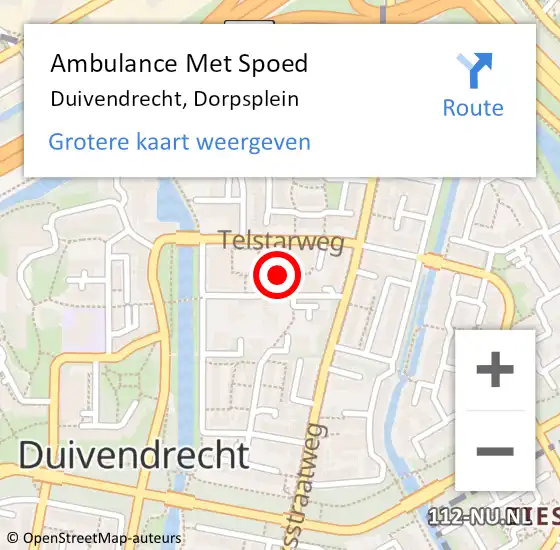 Locatie op kaart van de 112 melding: Ambulance Met Spoed Naar Duivendrecht, Dorpsplein op 19 september 2024 18:43