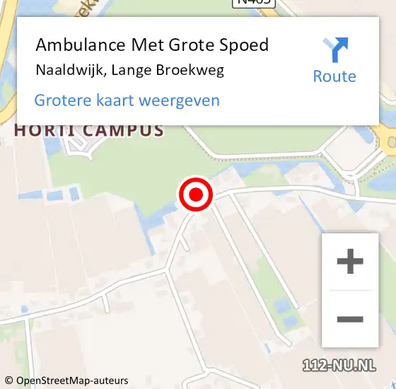 Locatie op kaart van de 112 melding: Ambulance Met Grote Spoed Naar Naaldwijk, Lange Broekweg op 19 september 2024 18:44