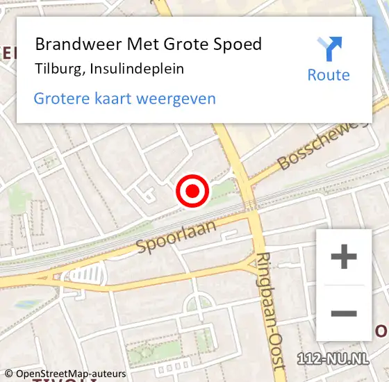 Locatie op kaart van de 112 melding: Brandweer Met Grote Spoed Naar Tilburg, Insulindeplein op 19 september 2024 18:47