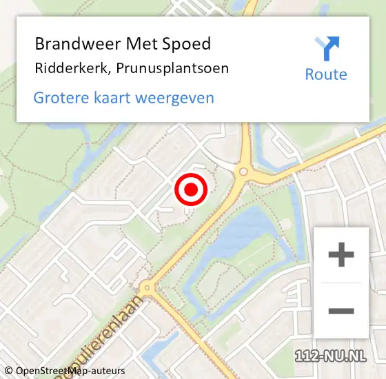 Locatie op kaart van de 112 melding: Brandweer Met Spoed Naar Ridderkerk, Prunusplantsoen op 19 september 2024 18:51