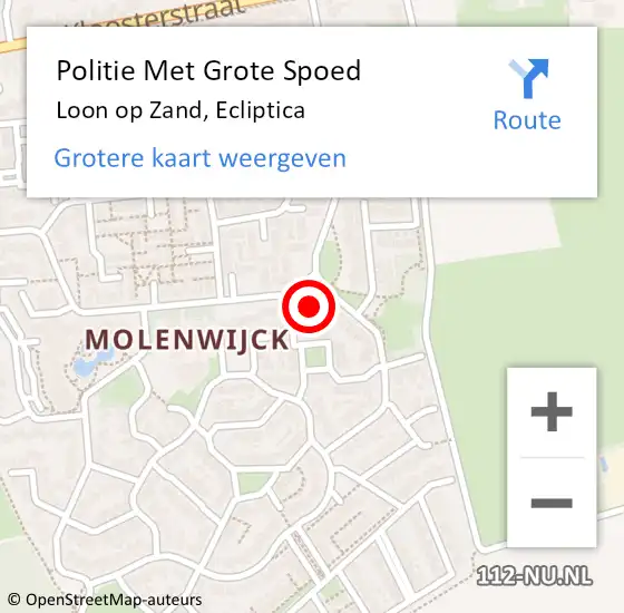 Locatie op kaart van de 112 melding: Politie Met Grote Spoed Naar Loon op Zand, Ecliptica op 19 september 2024 19:13