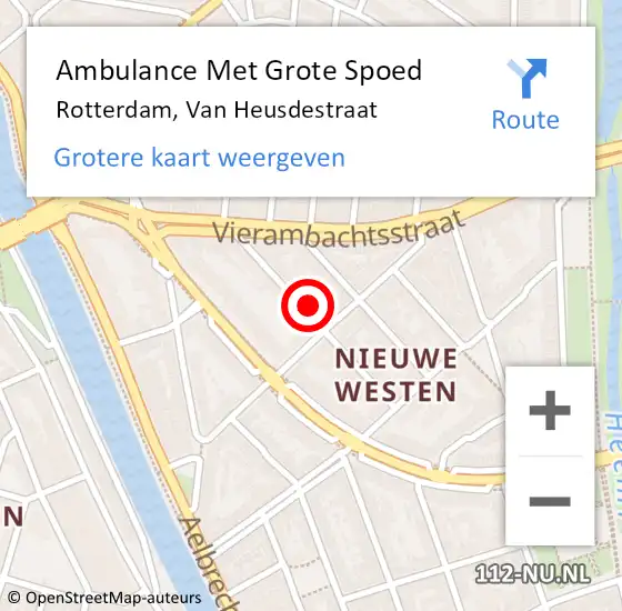 Locatie op kaart van de 112 melding: Ambulance Met Grote Spoed Naar Rotterdam, Van Heusdestraat op 19 september 2024 19:14