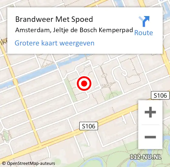 Locatie op kaart van de 112 melding: Brandweer Met Spoed Naar Amsterdam, Jeltje de Bosch Kemperpad op 19 september 2024 19:19