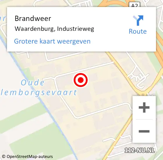 Locatie op kaart van de 112 melding: Brandweer Waardenburg, Industrieweg op 19 september 2024 19:30