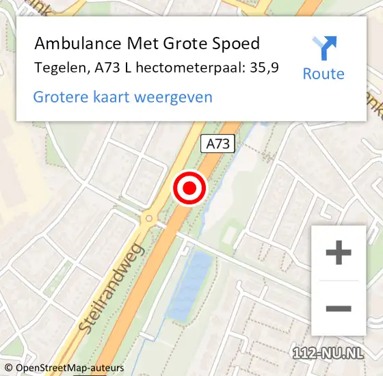 Locatie op kaart van de 112 melding: Ambulance Met Grote Spoed Naar Tegelen, A73 R op 20 oktober 2014 17:24