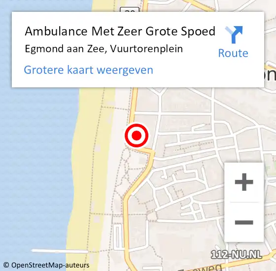 Locatie op kaart van de 112 melding: Ambulance Met Zeer Grote Spoed Naar Egmond aan Zee, Vuurtorenplein op 19 september 2024 19:39