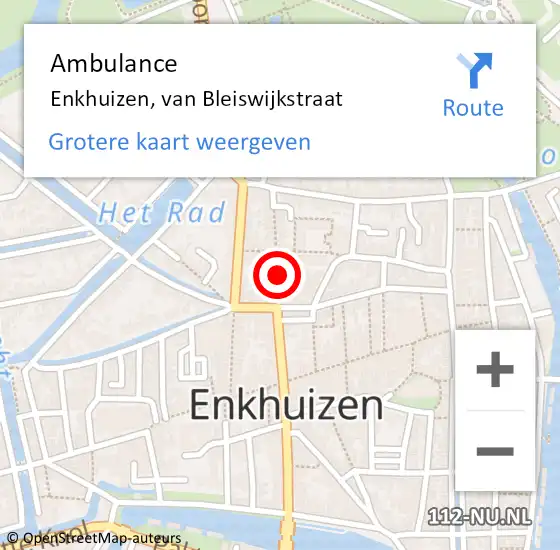 Locatie op kaart van de 112 melding: Ambulance Enkhuizen, van Bleiswijkstraat op 19 september 2024 19:39