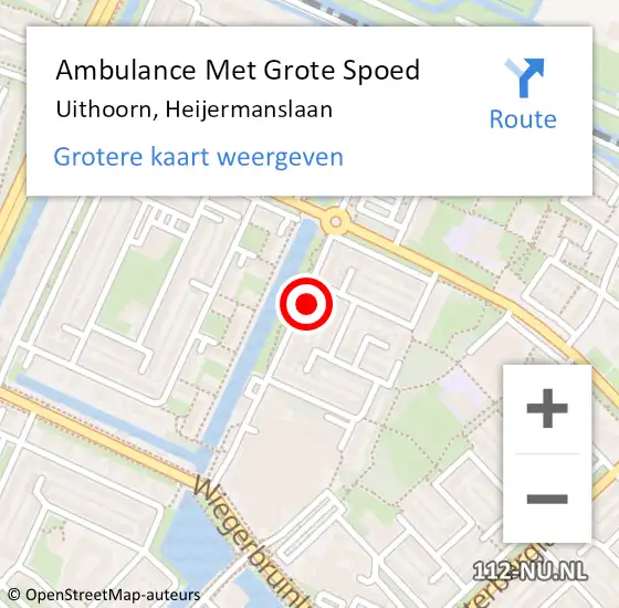 Locatie op kaart van de 112 melding: Ambulance Met Grote Spoed Naar Uithoorn, Heijermanslaan op 19 september 2024 20:03