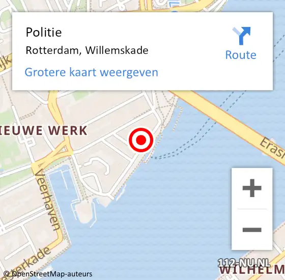 Locatie op kaart van de 112 melding: Politie Rotterdam, Willemskade op 19 september 2024 20:04