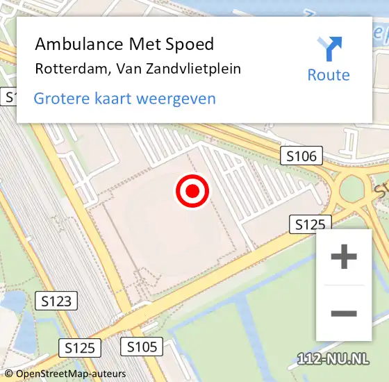 Locatie op kaart van de 112 melding: Ambulance Met Spoed Naar Rotterdam, Van Zandvlietplein op 19 september 2024 20:08