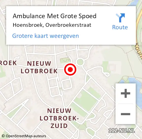 Locatie op kaart van de 112 melding: Ambulance Met Grote Spoed Naar Hoensbroek, Overbroekerstraat op 20 oktober 2014 17:31