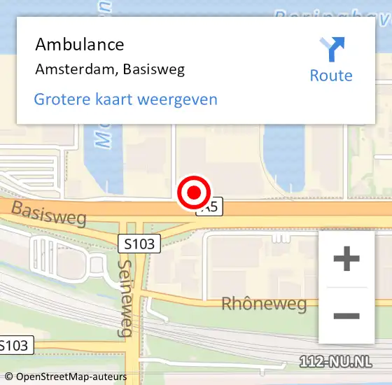 Locatie op kaart van de 112 melding: Ambulance Amsterdam, Basisweg op 19 september 2024 20:56