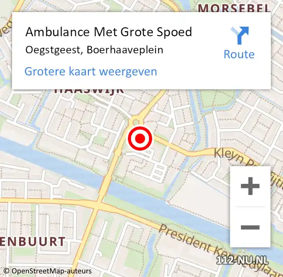 Locatie op kaart van de 112 melding: Ambulance Met Grote Spoed Naar Oegstgeest, Boerhaaveplein op 19 september 2024 21:04