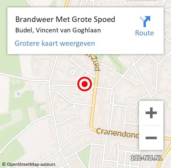 Locatie op kaart van de 112 melding: Brandweer Met Grote Spoed Naar Budel, Vincent van Goghlaan op 19 september 2024 21:06