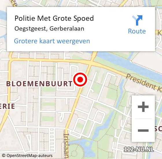 Locatie op kaart van de 112 melding: Politie Met Grote Spoed Naar Oegstgeest, Gerberalaan op 19 september 2024 21:08