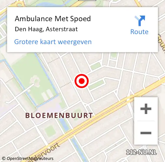 Locatie op kaart van de 112 melding: Ambulance Met Spoed Naar Den Haag, Asterstraat op 19 september 2024 21:36