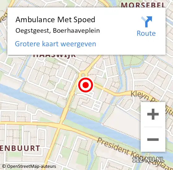 Locatie op kaart van de 112 melding: Ambulance Met Spoed Naar Oegstgeest, Boerhaaveplein op 19 september 2024 21:49