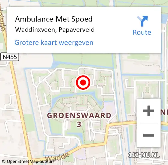 Locatie op kaart van de 112 melding: Ambulance Met Spoed Naar Waddinxveen, Papaverveld op 19 september 2024 21:51