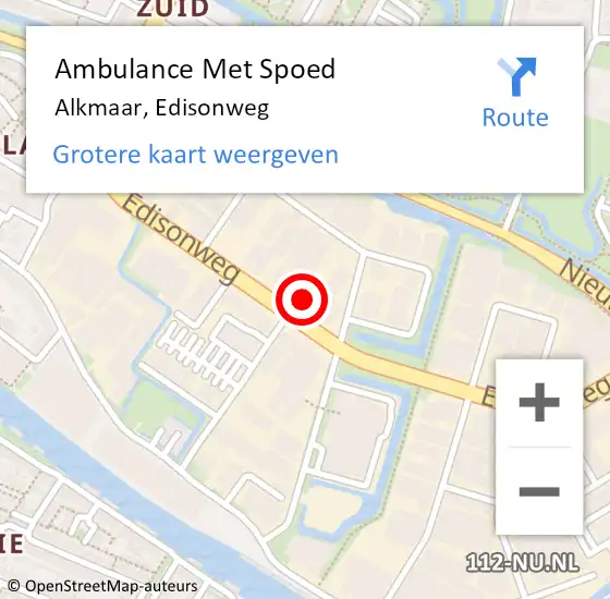 Locatie op kaart van de 112 melding: Ambulance Met Spoed Naar Alkmaar, Edisonweg op 19 september 2024 22:17