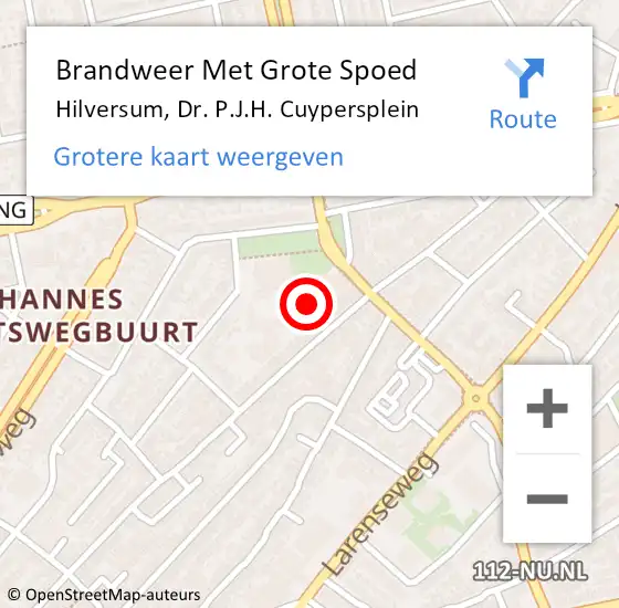 Locatie op kaart van de 112 melding: Brandweer Met Grote Spoed Naar Hilversum, Dr. P.J.H. Cuypersplein op 19 september 2024 22:18